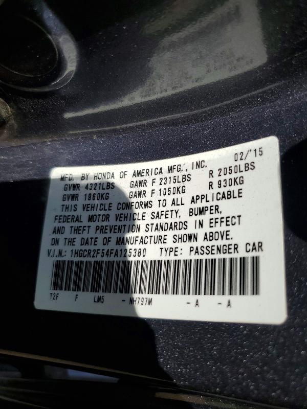 Aukcja sprzedaży 2015 Honda Accord, vin: 1HGCR2F54FA125380, numer aukcji: 60981236