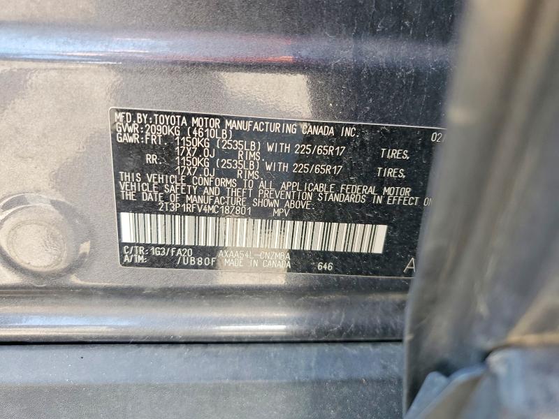 2021 Toyota Rav4 მანქანა იყიდება აუქციონზე, vin: 2T3P1RFV4MC187801, აუქციონის ნომერი: 60168696