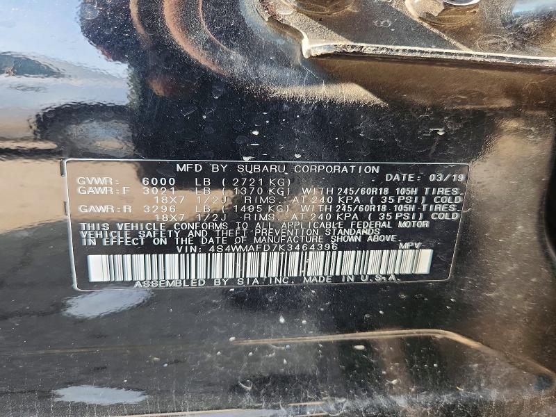 Aukcja sprzedaży 2019 Subaru Ascent, vin: 4S4WMAFD7K3464396, numer aukcji: 60377436