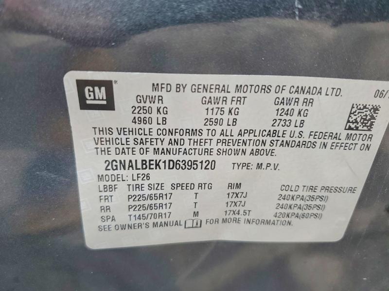 2013 Chevrolet Equinox მანქანა იყიდება აუქციონზე, vin: 2GNALBEK1D6395120, აუქციონის ნომერი: 52334656