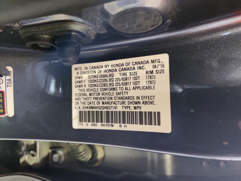 59059116 :رقم المزاد ، 2HKRM4H52GH657141 vin ، 2016 Honda Cr-v مزاد بيع