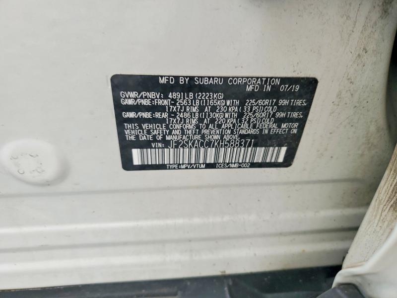 Продаж на аукціоні авто 2019 Subaru Accent, vin: JF2SKACC7KH588371, номер лоту: 61483476