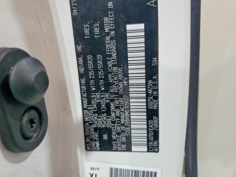 Продаж на аукціоні авто 2021 Toyota Highlander, vin: 5TDLZRBH8MS109027, номер лоту: 61423096