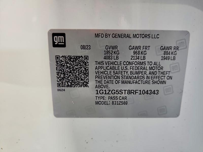 Aukcja sprzedaży 2024 Chevrolet Malibu, vin: 1G1ZG5ST8RF104343, numer aukcji: 85618025
