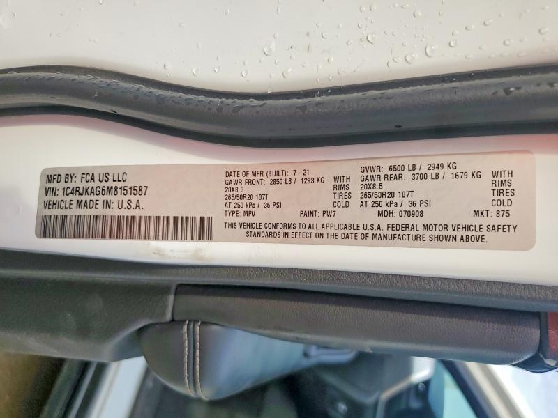Aukcja sprzedaży 2021 Jeep Grand Cherokee, vin: 1C4RJKAG6M8151587, numer aukcji: 62117706