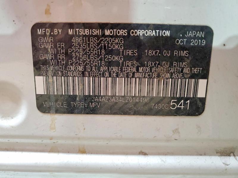61243936 :رقم المزاد ، JA4AZ3A34LZ014496 vin ، 2020 Mitsubishi Outlander مزاد بيع