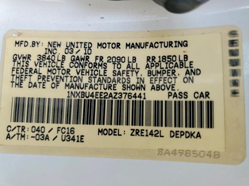 Продажа на аукционе авто 2010 Toyota Corolla, vin: 1NXBU4EE2AZ376441, номер лота: 61770336