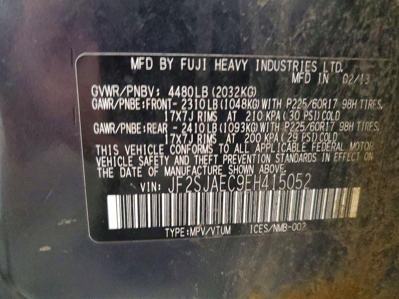 2014 Subaru Forester მანქანა იყიდება აუქციონზე, vin: JF2SJAEC9EH415052, აუქციონის ნომერი: 61151906