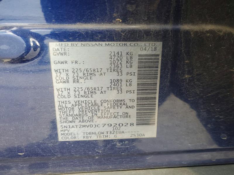 60500866 :رقم المزاد ، 5N1AT2MV0JC792028 vin ، 2018 Nissan Rogue مزاد بيع