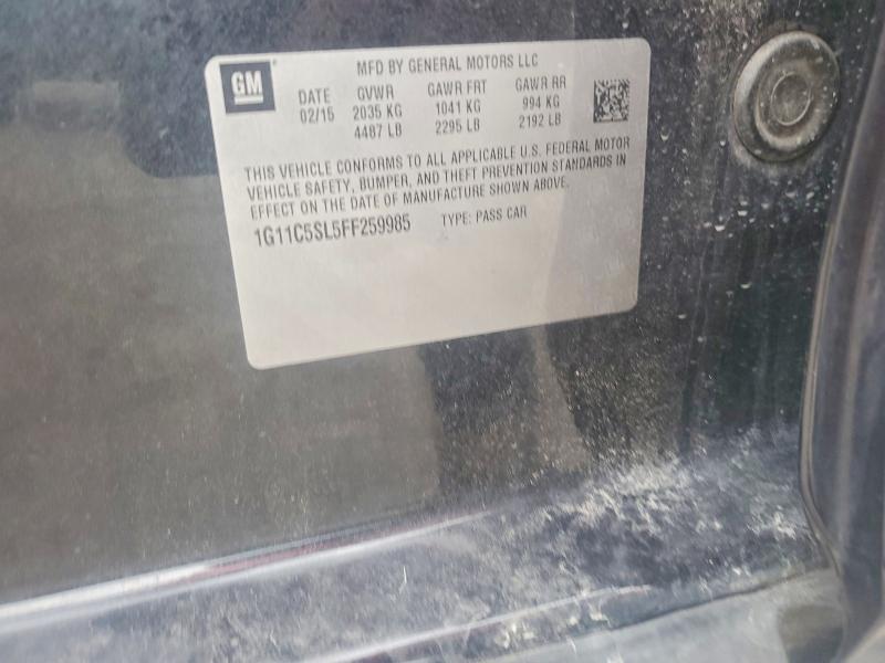 2015 Chevrolet Malibu მანქანა იყიდება აუქციონზე, vin: 1G11C5SL5FF259985, აუქციონის ნომერი: 61589436
