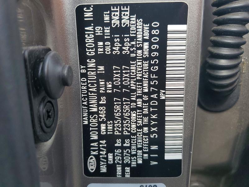 Продажа на аукционе авто 2015 Kia Sorento, vin: 5XYKTDA75FG599080, номер лота: 60874806