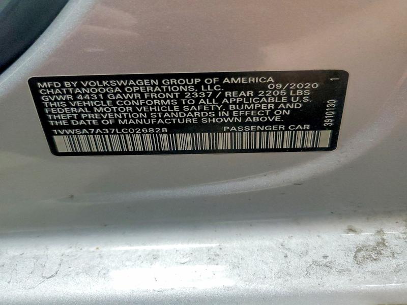 60179376 :رقم المزاد ، 1VWSA7A37LC026828 vin ، 2020 Volkswagen Passat مزاد بيع