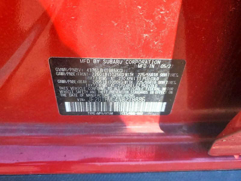 Aukcja sprzedaży 2022 Subaru Crosstrek, vin: JF2GTHMC4N8278886, numer aukcji: 60439466