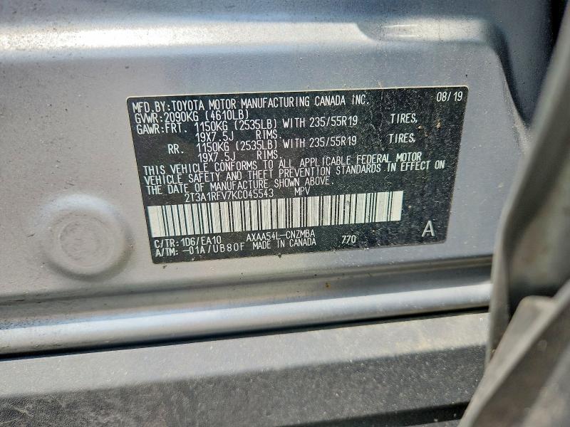 Продаж на аукціоні авто 2019 Toyota Rav4, vin: 2T3A1RFV7KC045543, номер лоту: 61865316