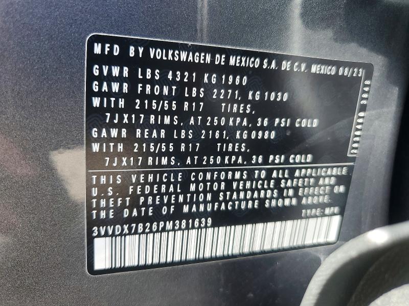 59636016 :رقم المزاد ، 3VVDX7B26PM381639 vin ، 2023 Volkswagen Taos مزاد بيع