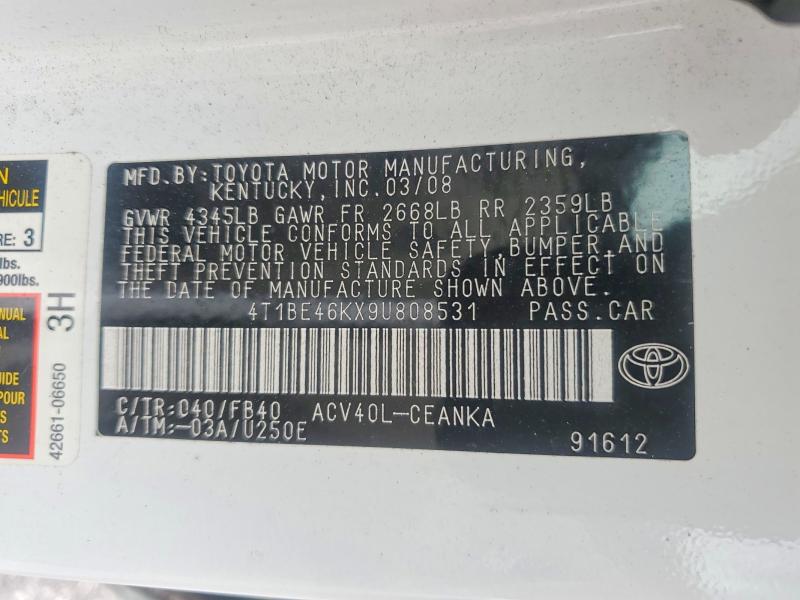 Aukcja sprzedaży 2009 Toyota Camry, vin: 4T1BE46KX9U808531, numer aukcji: 60387636