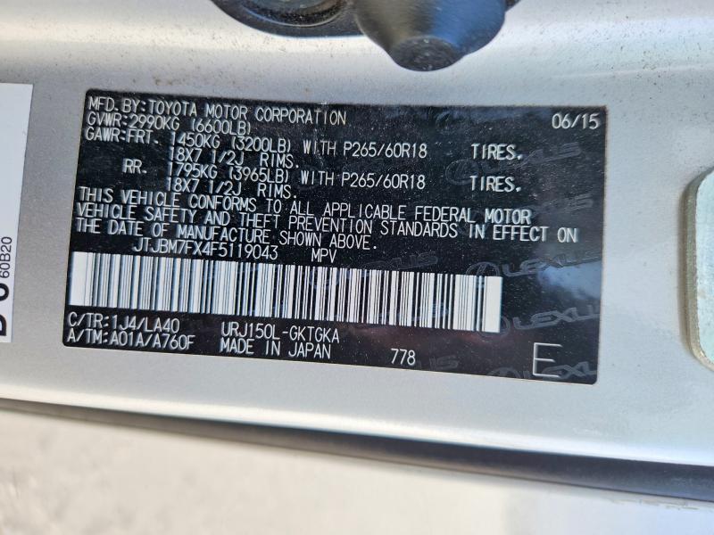 Продаж на аукціоні авто 2015 Lexus Gx, vin: JTJBM7FX4F5119043, номер лоту: 61974806