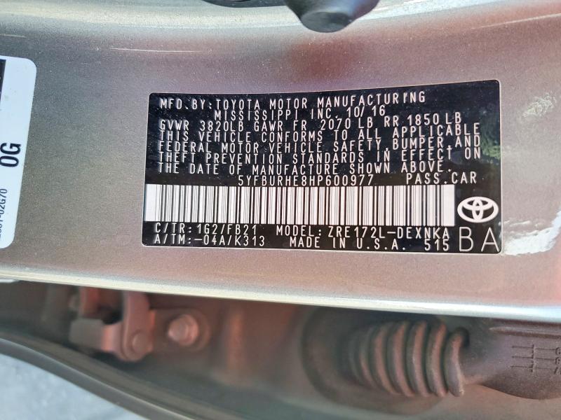 2017 Toyota Corolla მანქანა იყიდება აუქციონზე, vin: 5YFBURHE8HP600977, აუქციონის ნომერი: 60985956
