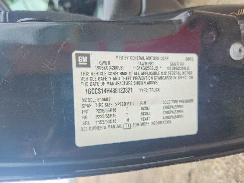 61909746 :رقم المزاد ، 1GCCS14H438123321 vin ، 2003 Chevrolet S Truck مزاد بيع