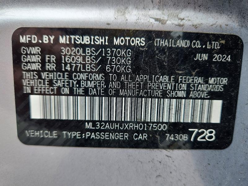 Продаж на аукціоні авто 2024 Mitsubishi Mirage, vin: ML32AUHJXRH017500, номер лоту: 63140716