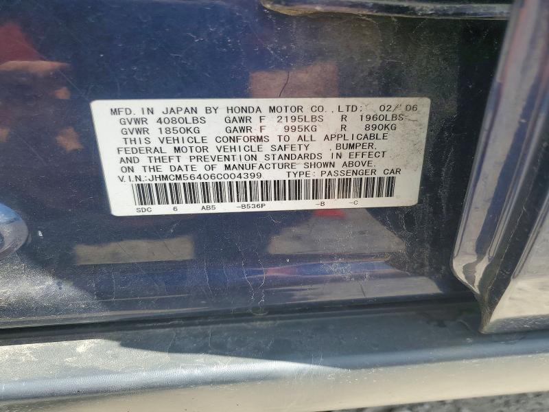58949796 :رقم المزاد ، JHMCM56406C004399 vin ، 2006 Honda Accord مزاد بيع