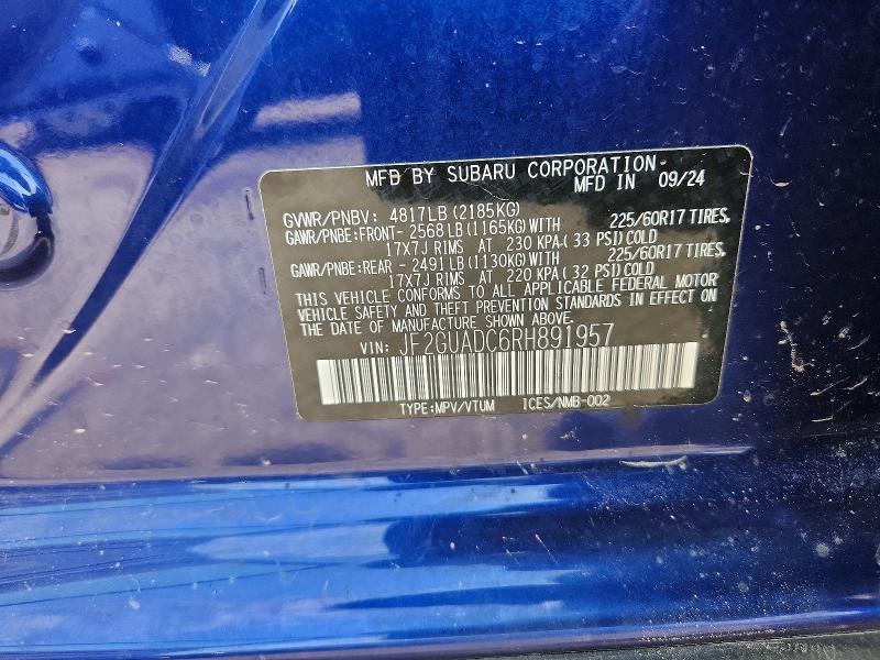 Aukcja sprzedaży 2024 Subaru Crosstrek, vin: JF2GUADC6RH891957, numer aukcji: 61492636