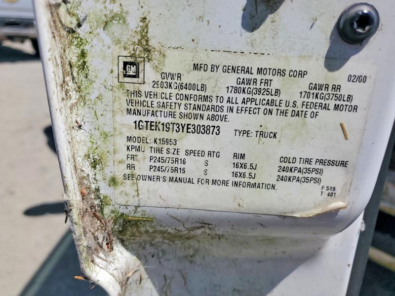 Aukcja sprzedaży 2000 Gmc New Sierra, vin: 1GTEK19T3YE303873, numer aukcji: 62908456