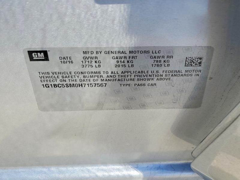 Продажа на аукционе авто 2017 Chevrolet Cruze, vin: 1G1BC5SM0H7157567, номер лота: 60004346