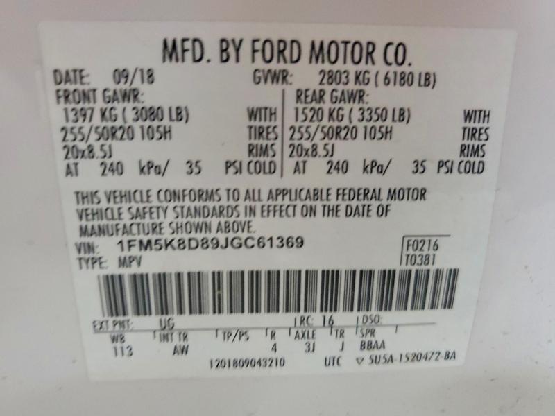 2018 Ford Explorer მანქანა იყიდება აუქციონზე, vin: 1FM5K8D89JGC61369, აუქციონის ნომერი: 62574876