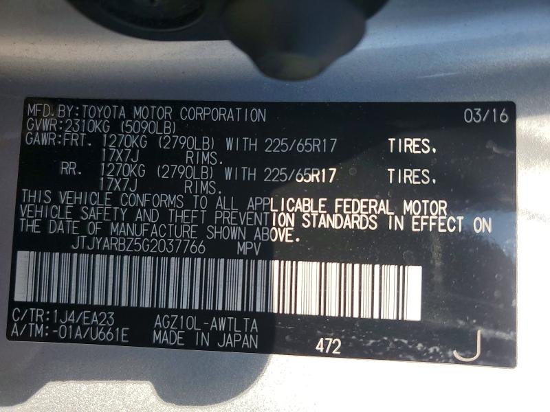 59987186 :رقم المزاد ، JTJYARBZ5G2037766 vin ، 2016 Lexus Nx 200t مزاد بيع