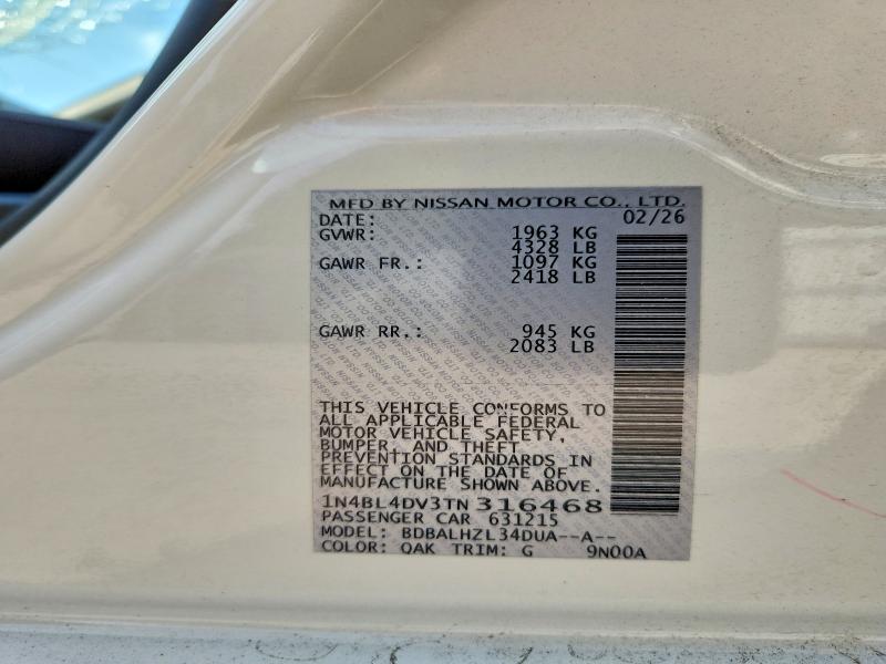Продаж на аукціоні авто 2026 Nissan Altima, vin: 1N4BL4DV3TN316468, номер лоту: 59809556