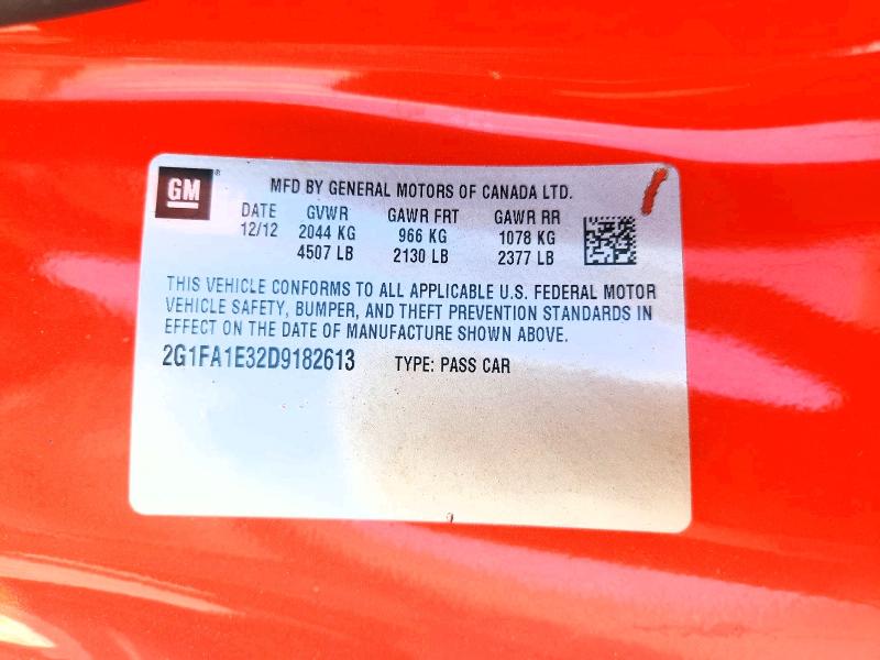 59805686 :رقم المزاد ، 2G1FA1E32D9182613 vin ، 2013 Chevrolet Camaro مزاد بيع