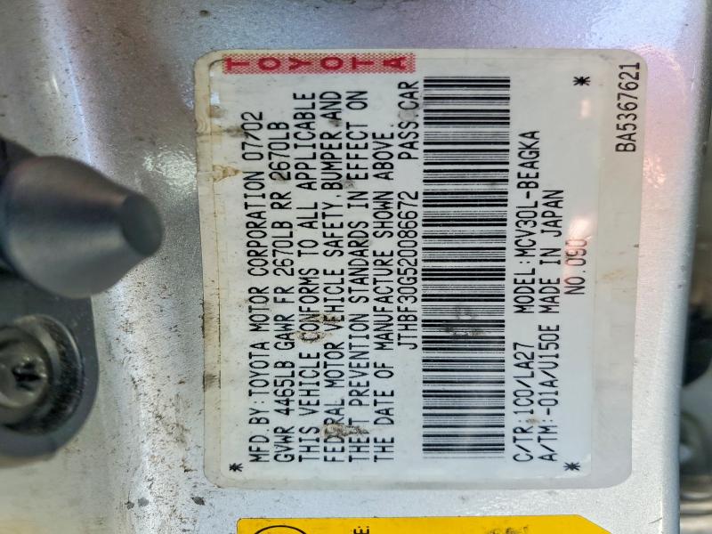 63038526 :رقم المزاد ، JTHBF30G520086672 vin ، 2002 Lexus Es مزاد بيع