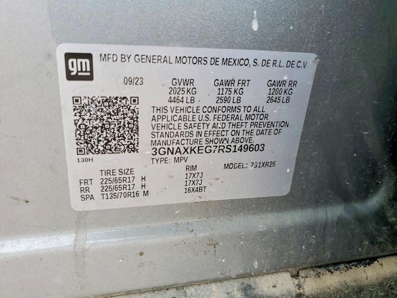 2024 Chevrolet Equinox მანქანა იყიდება აუქციონზე, vin: 3GNAXKEG7RS149603, აუქციონის ნომერი: 59984116
