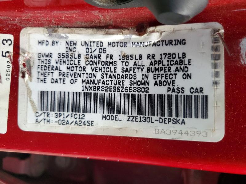 61728156 :رقم المزاد ، 1NXBR32E96Z663802 vin ، 2006 Toyota Corolla مزاد بيع