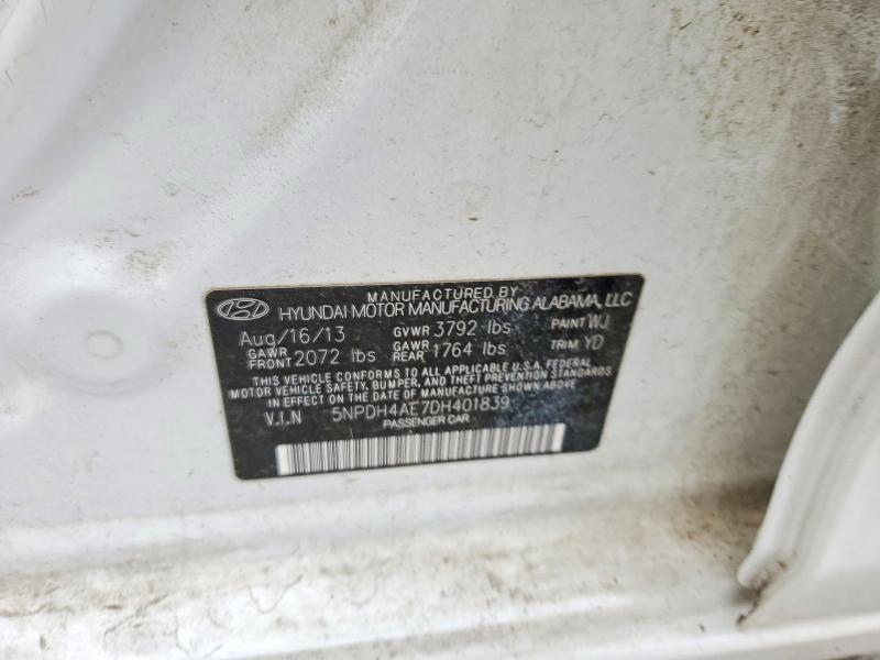 2013 Hyundai Elantra მანქანა იყიდება აუქციონზე, vin: 5NPDH4AE7DH401839, აუქციონის ნომერი: 62316626