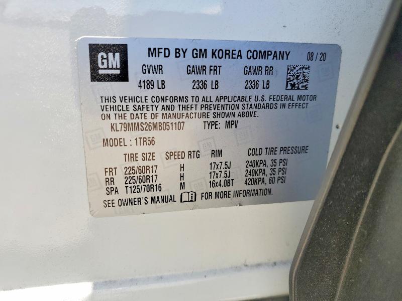 2021 Chevrolet Trailblazer მანქანა იყიდება აუქციონზე, vin: KL79MMS26MB051107, აუქციონის ნომერი: 60635456