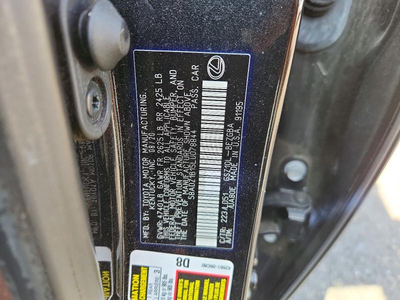 60765106 :رقم المزاد ، 58ADZ1B15LU078844 vin ، 2020 Lexus Es مزاد بيع