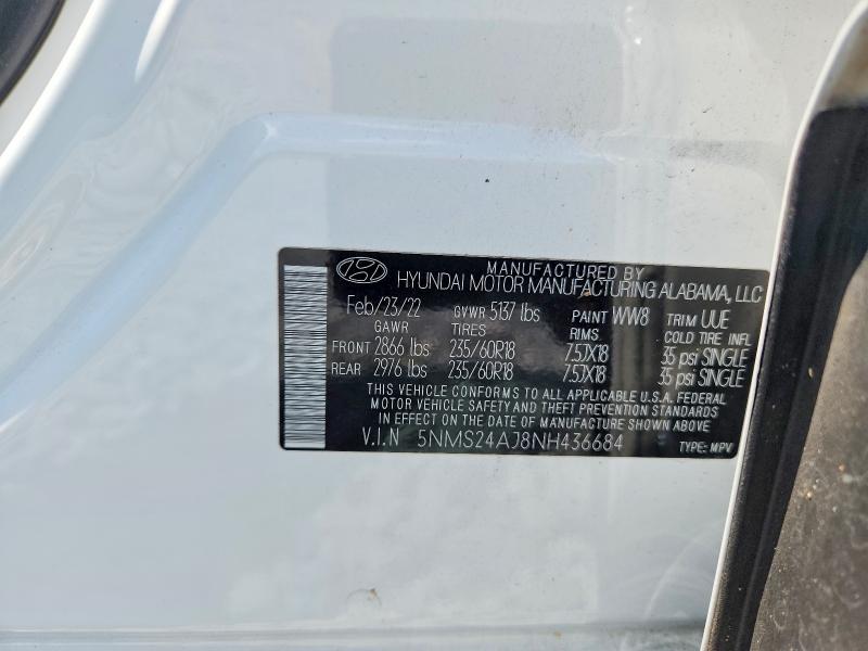 60171216 :رقم المزاد ، 5NMS24AJ8NH436684 vin ، 2022 Hyundai Santa Fe مزاد بيع