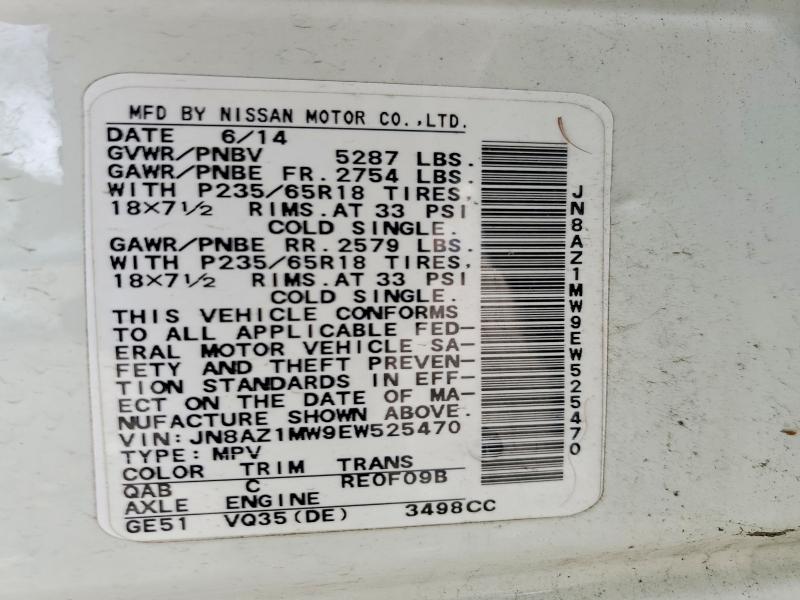 63178316 :رقم المزاد ، JN8AZ1MW9EW525470 vin ، 2014 Nissan Murano مزاد بيع