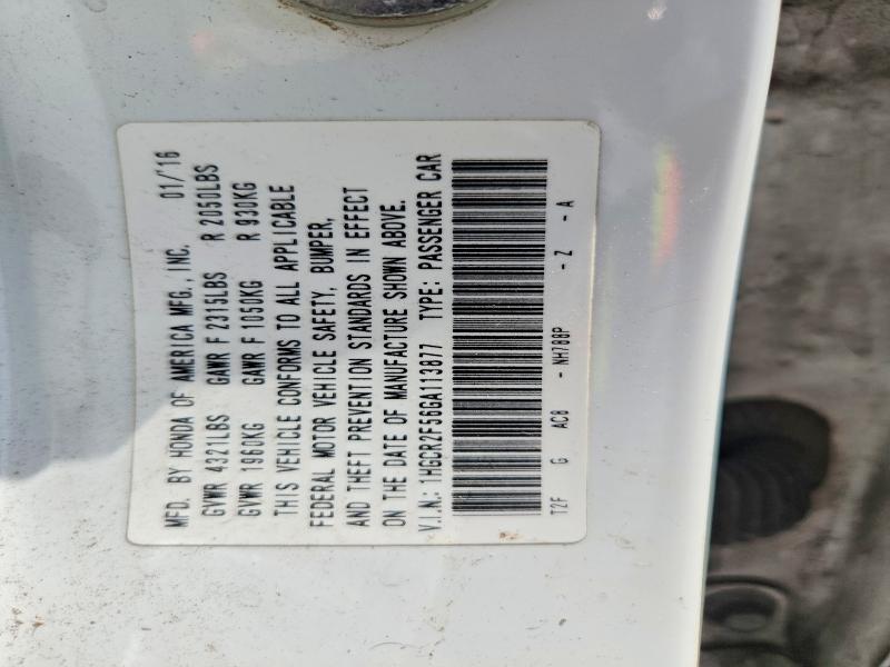 2016 Honda Accord მანქანა იყიდება აუქციონზე, vin: 1HGCR2F56GA113877, აუქციონის ნომერი: 61122726