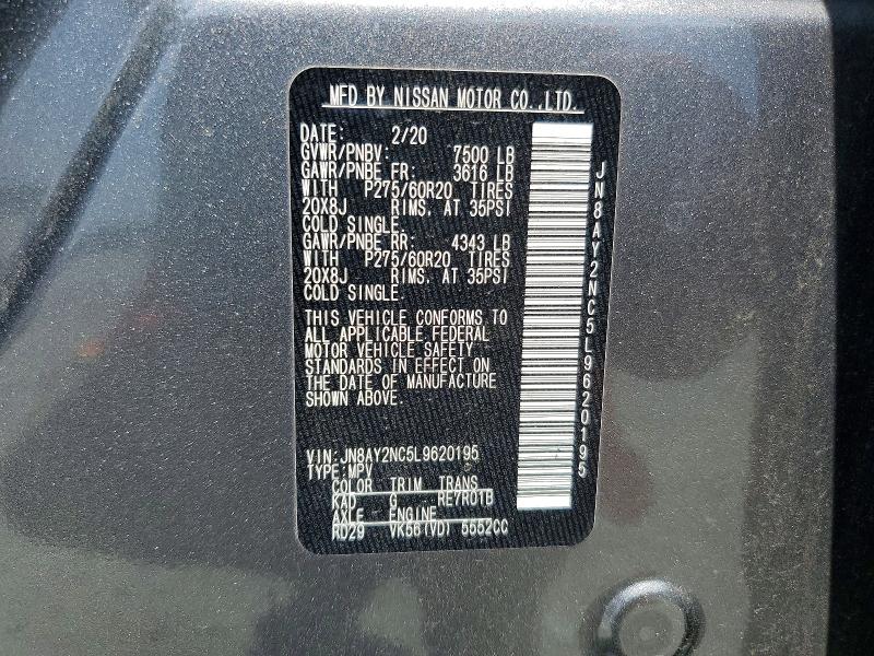 Aukcja sprzedaży 2020 Nissan Armada, vin: JN8AY2NC5L9620195, numer aukcji: 60159716