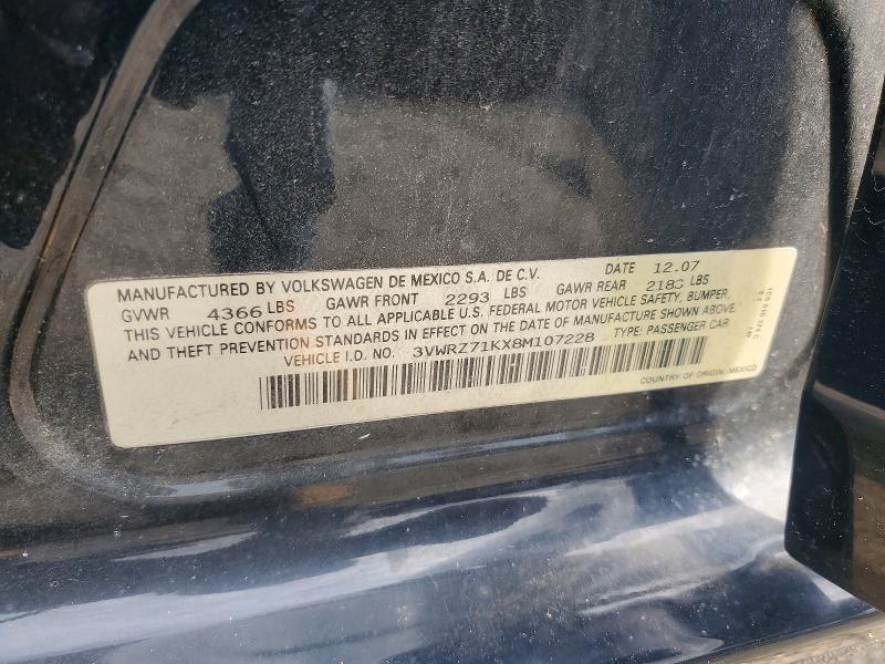 2008 Volkswagen Jetta მანქანა იყიდება აუქციონზე, vin: 3VWRZ71KX8M107228, აუქციონის ნომერი: 62240916