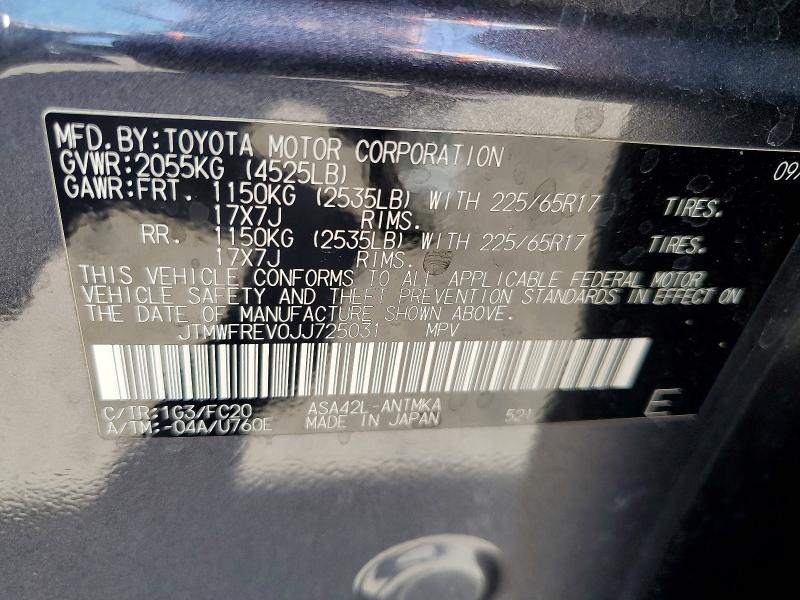 61689976 :رقم المزاد ، JTMWFREV0JJ725031 vin ، 2018 Toyota Rav4 مزاد بيع