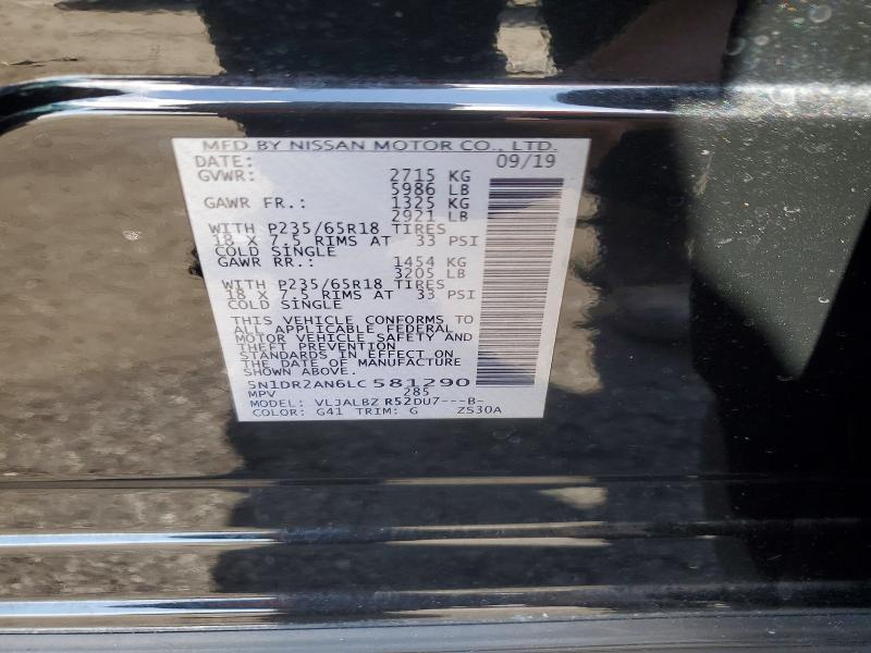 Продаж на аукціоні авто 2020 Nissan Pathfinder, vin: 5N1DR2AN6LC581290, номер лоту: 58371256