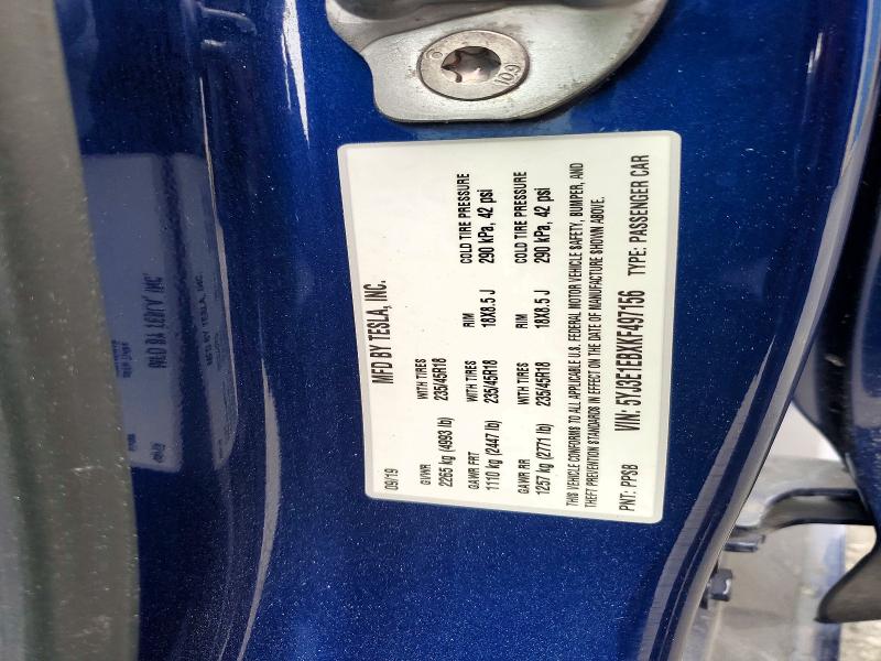 59670536 :رقم المزاد ، 5YJ3E1EBXKF497156 vin ، 2019 Tesla Model 3 مزاد بيع