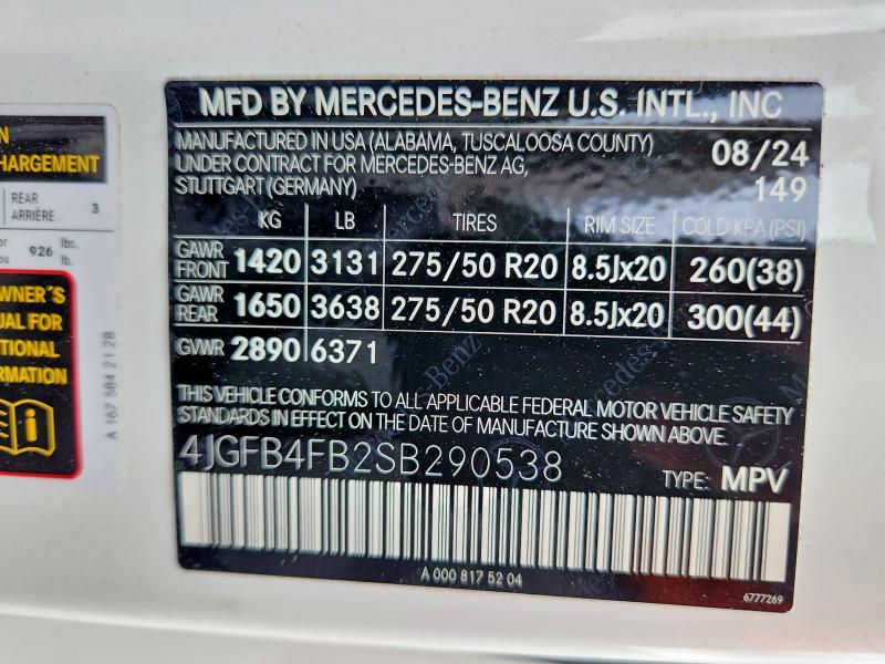 2025 Mercedes-benz Gle მანქანა იყიდება აუქციონზე, vin: 4JGFB4FB2SB290538, აუქციონის ნომერი: 61809606