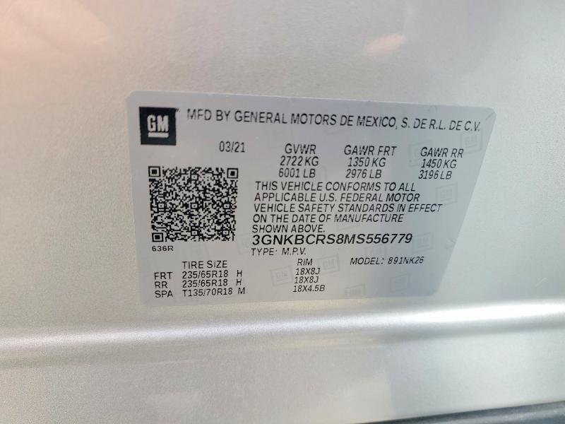 Aukcja sprzedaży 2021 Chevrolet Blazer, vin: 3GNKBCRS8MS556779, numer aukcji: 60036106