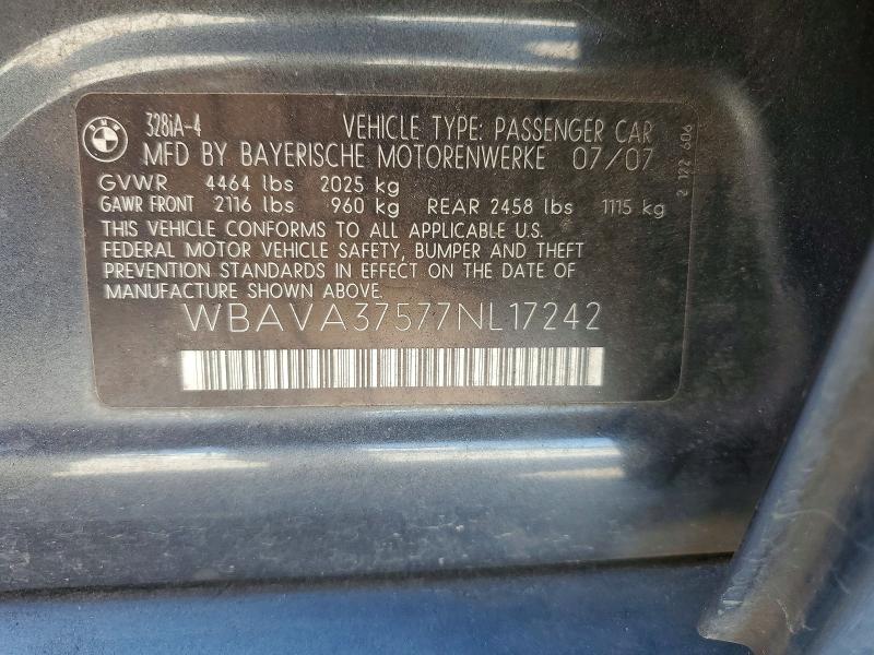 60050276 :رقم المزاد ، WBAVA37577NL17242 vin ، 2007 Bmw 328 مزاد بيع