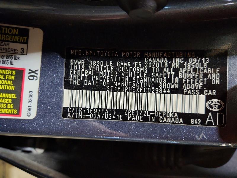 62577656 :رقم المزاد ، 2T1BURHEXEC029844 vin ، 2014 Toyota Corolla مزاد بيع